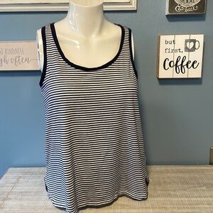 Women’s size large tank top, splendid, navy blue, white striped